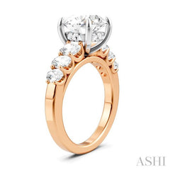 1 1/4 Ctw Round Shape Oval and Round Cut Diamond Semi-Mount Engagement Ring in 14K Rose and White Gold