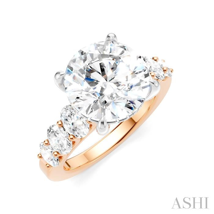 1 1/4 Ctw Round Shape Oval and Round Cut Diamond Semi-Mount Engagement Ring in 14K Rose and White Gold