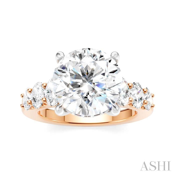 1 1/4 Ctw Round Shape Oval and Round Cut Diamond Semi-Mount Engagement Ring in 14K Rose and White Gold
