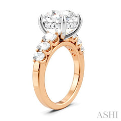 1 1/4 Ctw Round Shape Oval and Round Cut Diamond Semi-Mount Engagement Ring in 14K Rose and White Gold