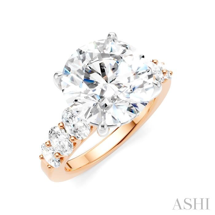 1 1/4 Ctw Round Shape Oval and Round Cut Diamond Semi-Mount Engagement Ring in 14K Rose and White Gold