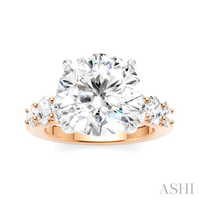 1 1/4 Ctw Round Shape Oval and Round Cut Diamond Semi-Mount Engagement Ring in 14K Rose and White Gold