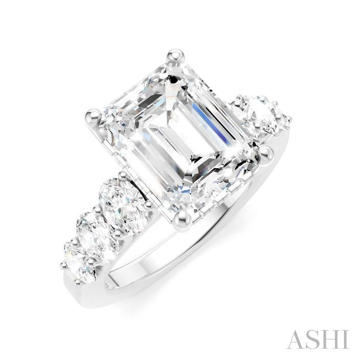 1 1/4 Ctw Emerald Shape Oval and Round Cut Diamond Semi-Mount Engagement Ring in 14K White Gold