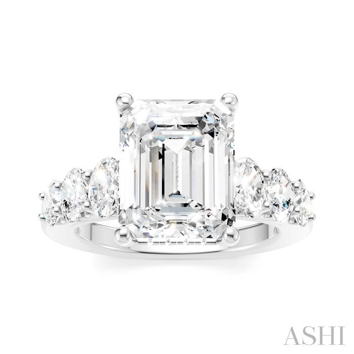 1 1/4 Ctw Emerald Shape Oval and Round Cut Diamond Semi-Mount Engagement Ring in 14K White Gold