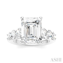 1 1/4 Ctw Emerald Shape Oval and Round Cut Diamond Semi-Mount Engagement Ring in 14K White Gold