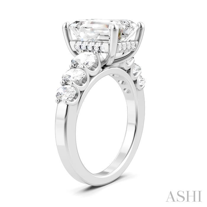 1 1/4 Ctw Emerald Shape Oval and Round Cut Diamond Semi-Mount Engagement Ring in 14K White Gold