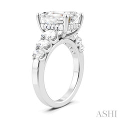 1 1/4 Ctw Emerald Shape Oval and Round Cut Diamond Semi-Mount Engagement Ring in 14K White Gold