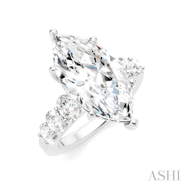 1 1/4 Ctw Marquise Shape Oval and Round Cut Diamond Semi-Mount Engagement Ring in 14K White Gold