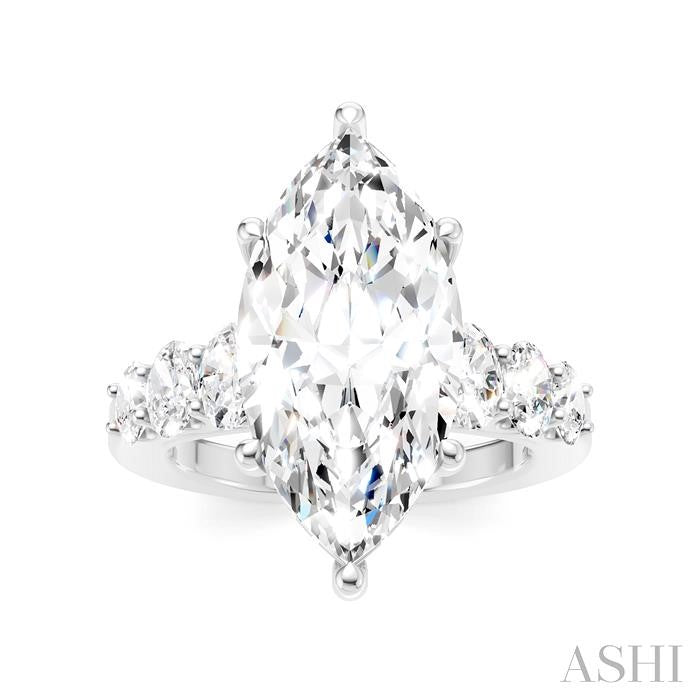 1 1/4 Ctw Marquise Shape Oval and Round Cut Diamond Semi-Mount Engagement Ring in 14K White Gold