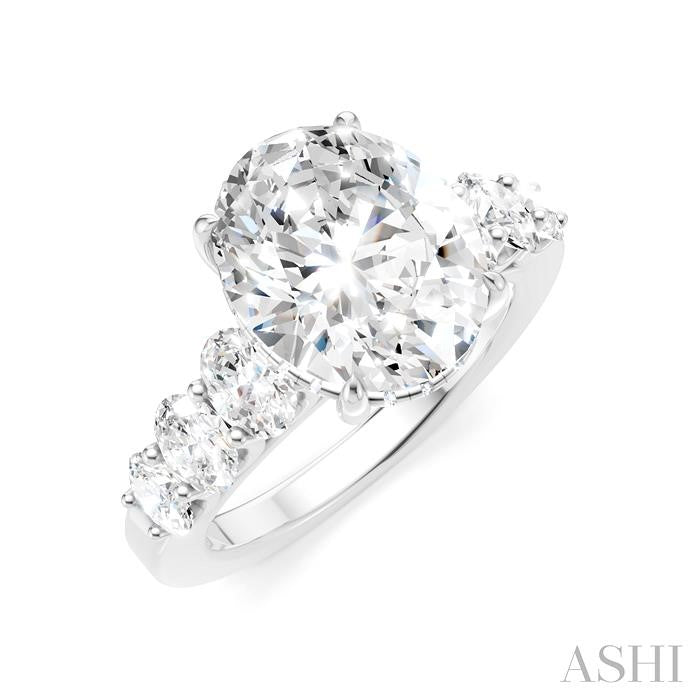 1 1/4 Ctw Oval Shape Oval and Round Cut Diamond Semi-Mount Engagement Ring in 14K White Gold