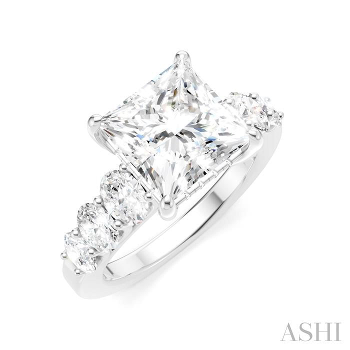 1 1/4 Ctw Princess Shape Oval and Round Cut Diamond Semi-Mount Engagement Ring in 14K White Gold