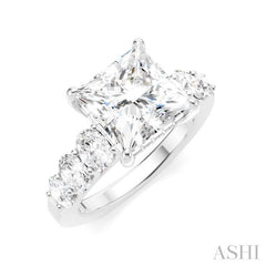 1 1/4 Ctw Princess Shape Oval and Round Cut Diamond Semi-Mount Engagement Ring in 14K White Gold