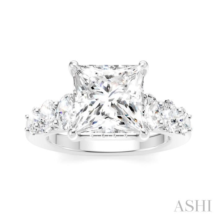 1 1/4 Ctw Princess Shape Oval and Round Cut Diamond Semi-Mount Engagement Ring in 14K White Gold