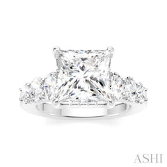 1 1/4 Ctw Princess Shape Oval and Round Cut Diamond Semi-Mount Engagement Ring in 14K White Gold