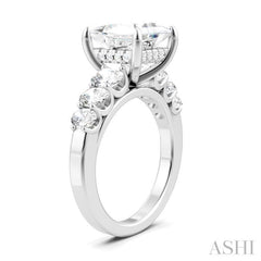 1 1/4 Ctw Princess Shape Oval and Round Cut Diamond Semi-Mount Engagement Ring in 14K White Gold