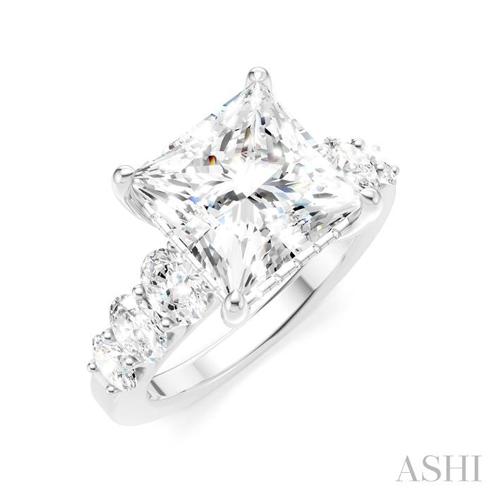 1 1/4 Ctw Princess Shape Oval and Round Cut Diamond Semi-Mount Engagement Ring in 14K White Gold
