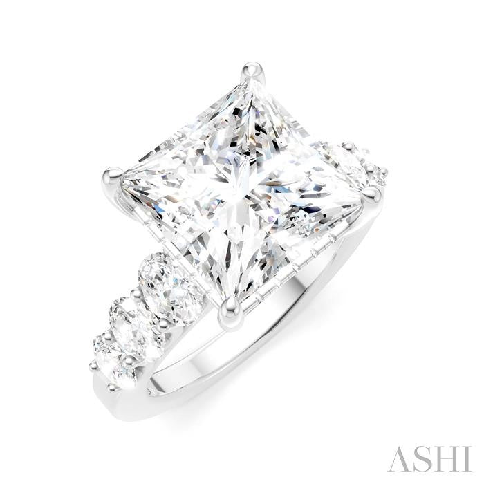 1 1/4 Ctw Princess Shape Oval and Round Cut Diamond Semi-Mount Engagement Ring in 14K White Gold