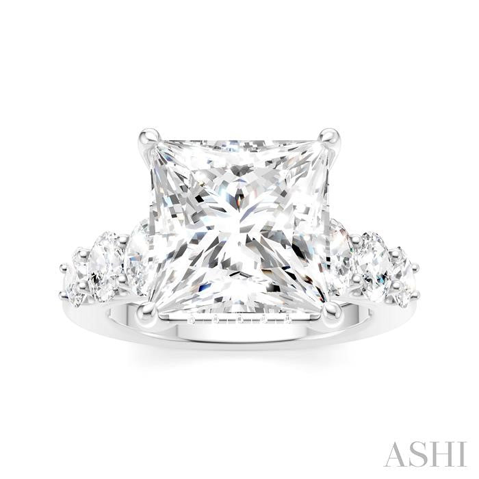 1 1/4 Ctw Princess Shape Oval and Round Cut Diamond Semi-Mount Engagement Ring in 14K White Gold