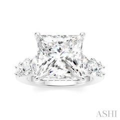 1 1/4 Ctw Princess Shape Oval and Round Cut Diamond Semi-Mount Engagement Ring in 14K White Gold