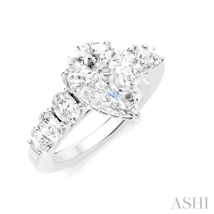 1 Ctw Pear Shape Oval and Round Cut Diamond Semi-Mount Engagement Ring in 14K White Gold