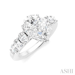 1 Ctw Pear Shape Oval and Round Cut Diamond Semi-Mount Engagement Ring in 14K White Gold