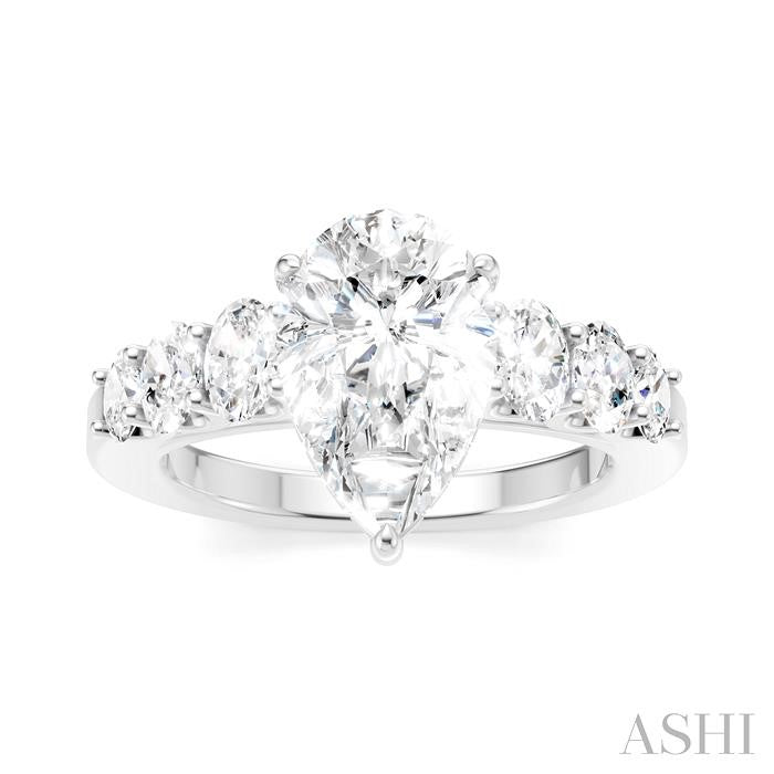 1 Ctw Pear Shape Oval and Round Cut Diamond Semi-Mount Engagement Ring in 14K White Gold