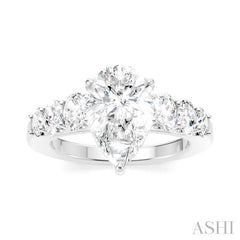 1 Ctw Pear Shape Oval and Round Cut Diamond Semi-Mount Engagement Ring in 14K White Gold