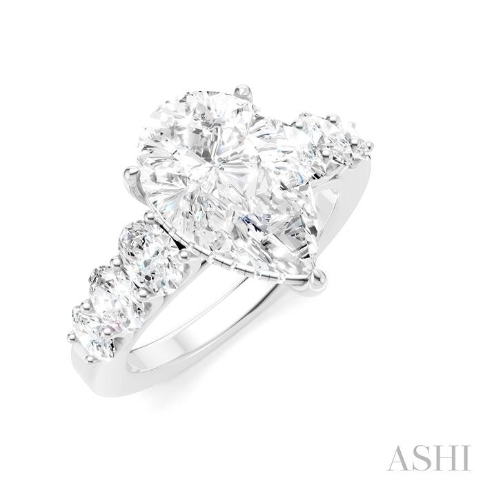 1 1/4 Ctw Pear Shape Oval and Round Cut Diamond Semi-Mount Engagement Ring in 14K White Gold