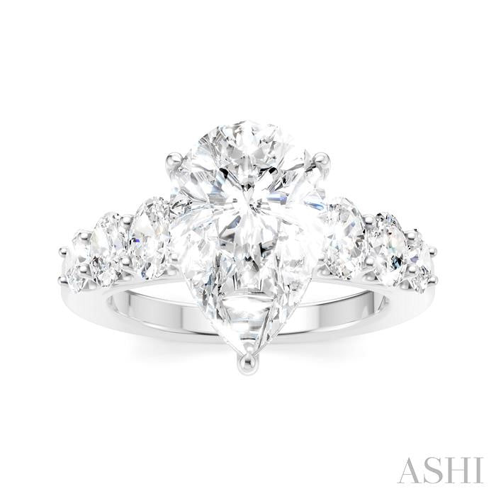 1 1/4 Ctw Pear Shape Oval and Round Cut Diamond Semi-Mount Engagement Ring in 14K White Gold