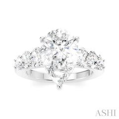1 1/4 Ctw Pear Shape Oval and Round Cut Diamond Semi-Mount Engagement Ring in 14K White Gold