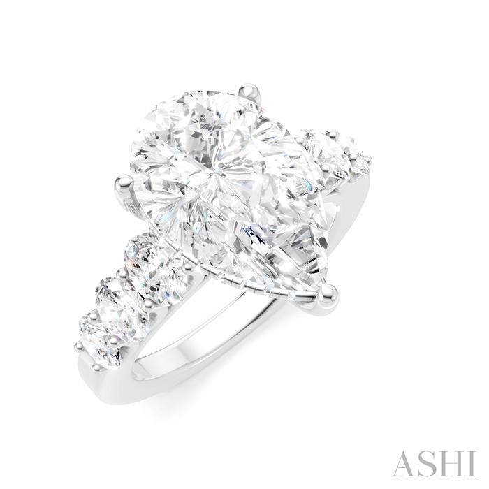 1 1/4 Ctw Pear Shape Oval and Round Cut Diamond Semi-Mount Engagement Ring in 14K White Gold