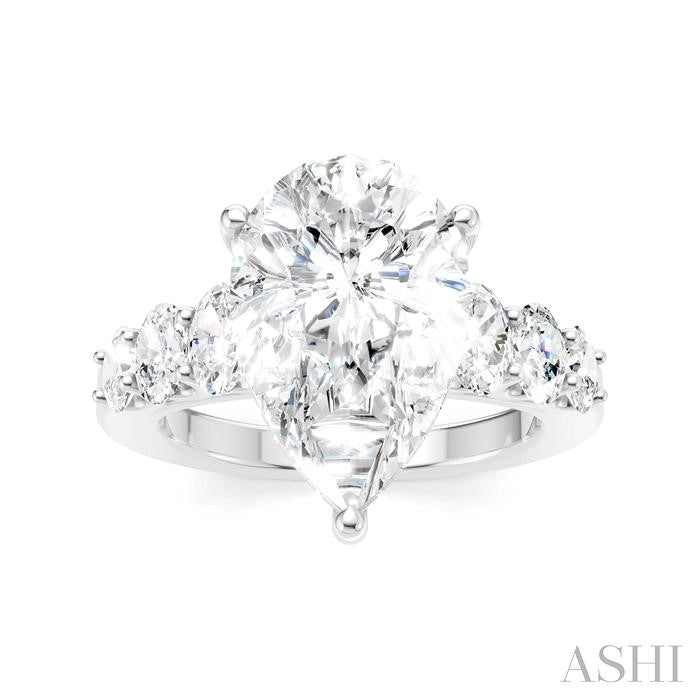 1 1/4 Ctw Pear Shape Oval and Round Cut Diamond Semi-Mount Engagement Ring in 14K White Gold