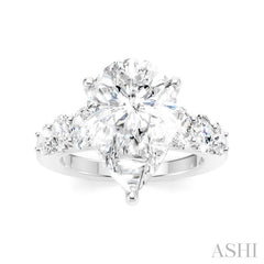1 1/4 Ctw Pear Shape Oval and Round Cut Diamond Semi-Mount Engagement Ring in 14K White Gold
