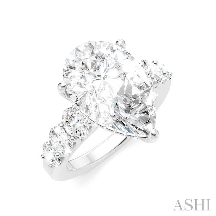 1 1/4 Ctw Pear Shape Oval and Round Cut Diamond Semi-Mount Engagement Ring in 14K White Gold
