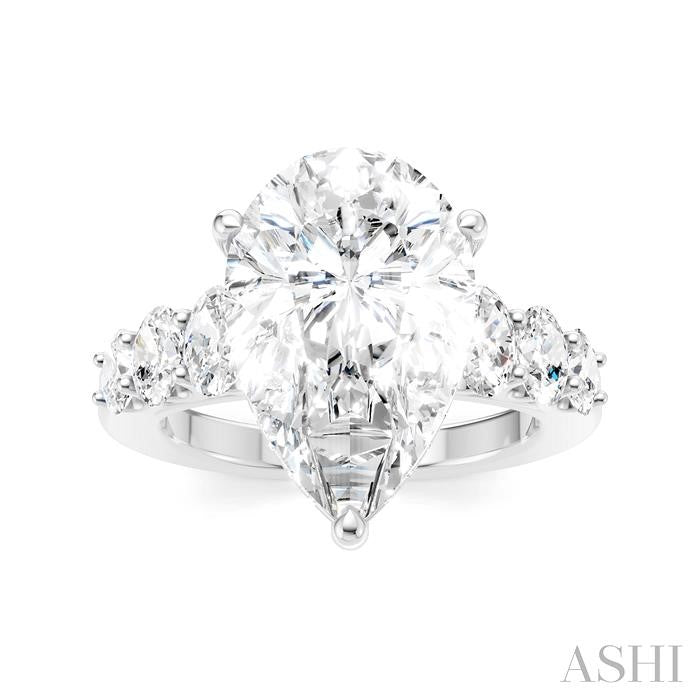 1 1/4 Ctw Pear Shape Oval and Round Cut Diamond Semi-Mount Engagement Ring in 14K White Gold