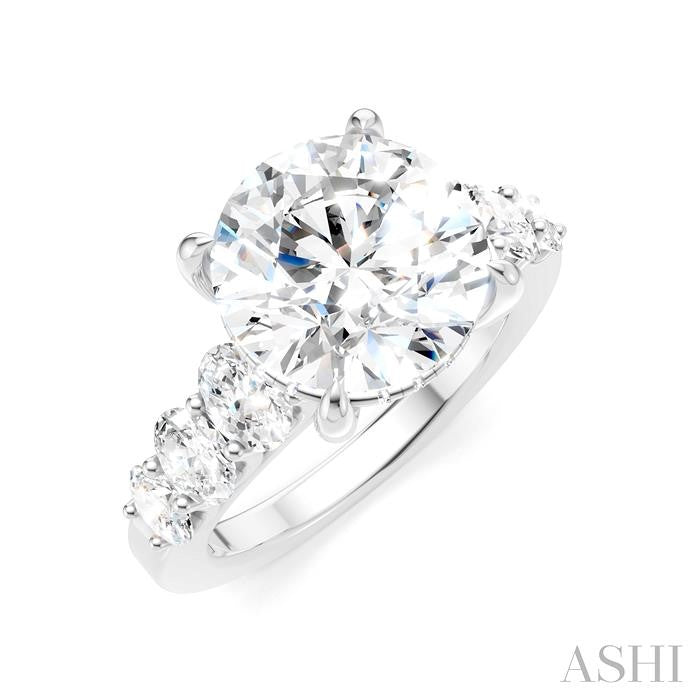 1 1/4 Ctw Round Shape Oval and Round Cut Diamond Semi-Mount Engagement Ring in 14K White Gold