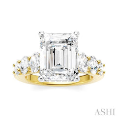 1 1/4 Ctw Emerald Shape Oval and Round Cut Diamond Semi-Mount Engagement Ring in 14K Yellow and White Gold
