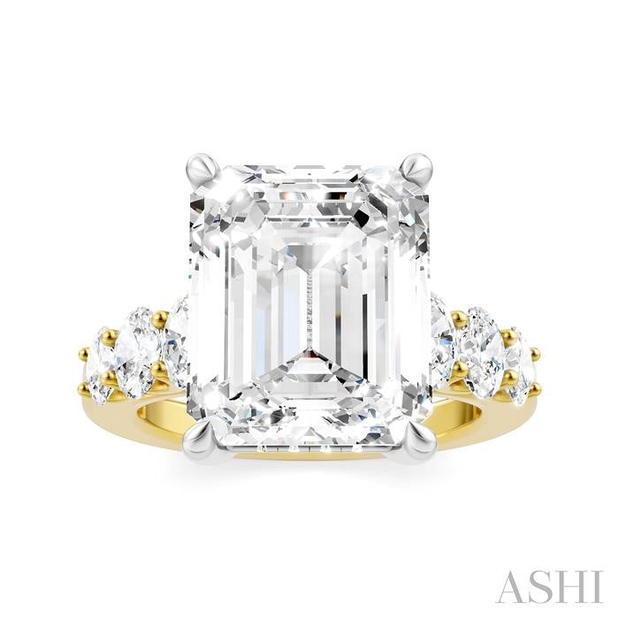 1 1/4 Ctw Emerald Shape Oval and Round Cut Diamond Semi-Mount Engagement Ring in 14K Yellow and White Gold
