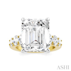 1 1/4 Ctw Emerald Shape Oval and Round Cut Diamond Semi-Mount Engagement Ring in 14K Yellow and White Gold