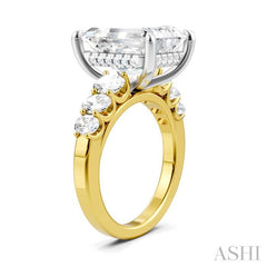 1 1/4 Ctw Emerald Shape Oval and Round Cut Diamond Semi-Mount Engagement Ring in 14K Yellow and White Gold