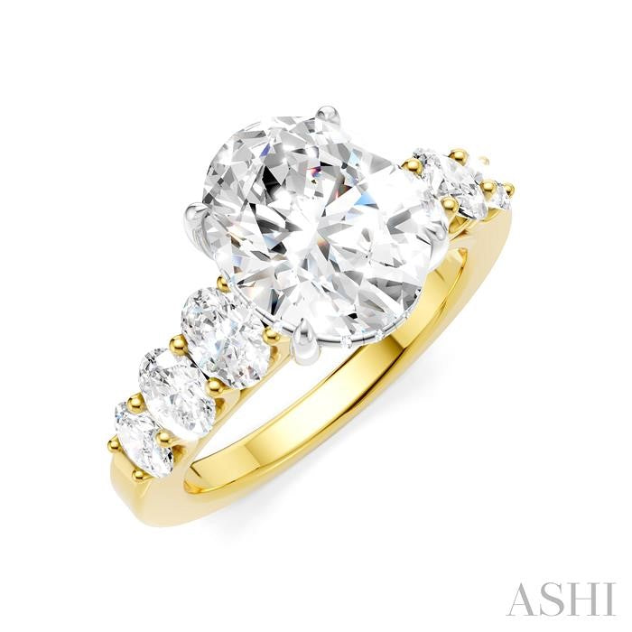 1 1/4 Ctw Oval Shape Oval and Round Cut Diamond Semi-Mount Engagement Ring in 14K Yellow and White Gold
