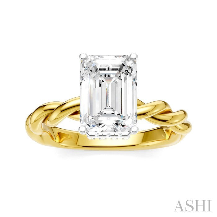 1/10 Ctw Akari Twisted Shank Emerald Shape Round Cut Diamond Semi Mount Engagement Ring in 14K Yellow and White Gold