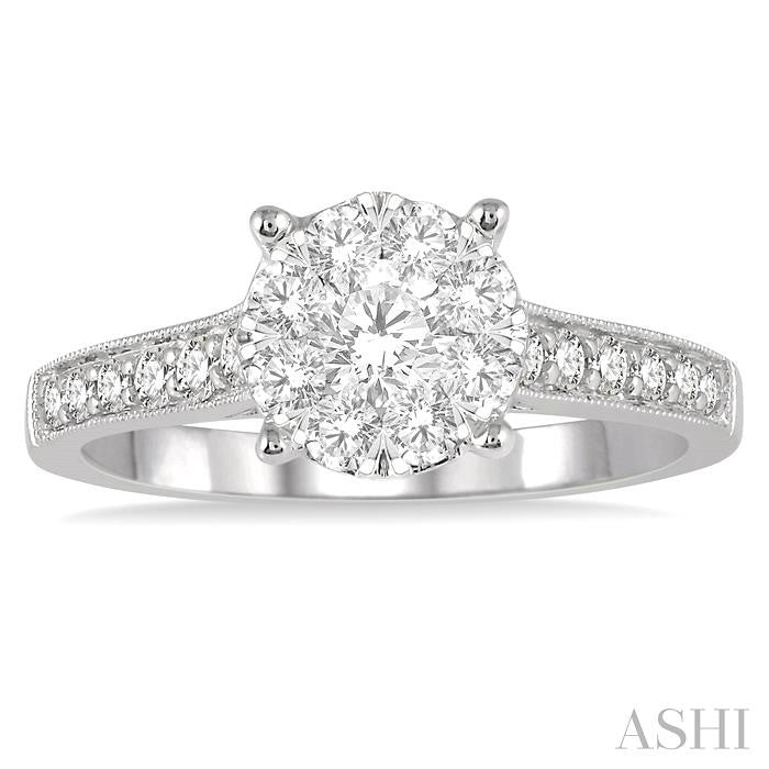3/4 Ctw Lovebright Round Cut Diamond Engagement Ring in 14K White Gold