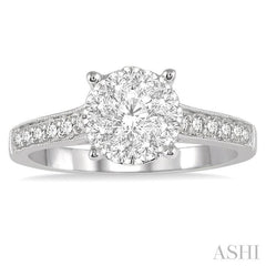 3/4 Ctw Lovebright Round Cut Diamond Engagement Ring in 14K White Gold