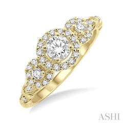 1/2 Ctw Round Cut Diamond Engagement Ring with 1/5 Ct Round Cut Center Stone in 14K Yellow Gold