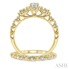 1/2 Ctw Diamond Wedding Set with 1/2 Ctw Round Cut Engagement Ring and 1/20 Ctw Wedding Band in 14K Yellow Gold