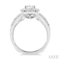1 Ctw Diamond Engagement Ring with 1/2 Ct Princess Cut Center Stone in 14K White Gold
