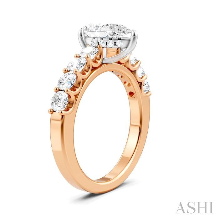 7/8 Ctw Pear Shape Round Cut Diamond Semi-Mount Engagement Ring in 14K Rose and White Gold