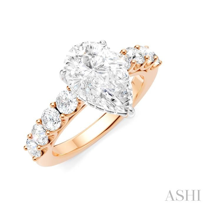 7/8 Ctw Pear Shape Round Cut Diamond Semi-Mount Engagement Ring in 14K Rose and White Gold