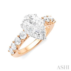 7/8 Ctw Pear Shape Round Cut Diamond Semi-Mount Engagement Ring in 14K Rose and White Gold